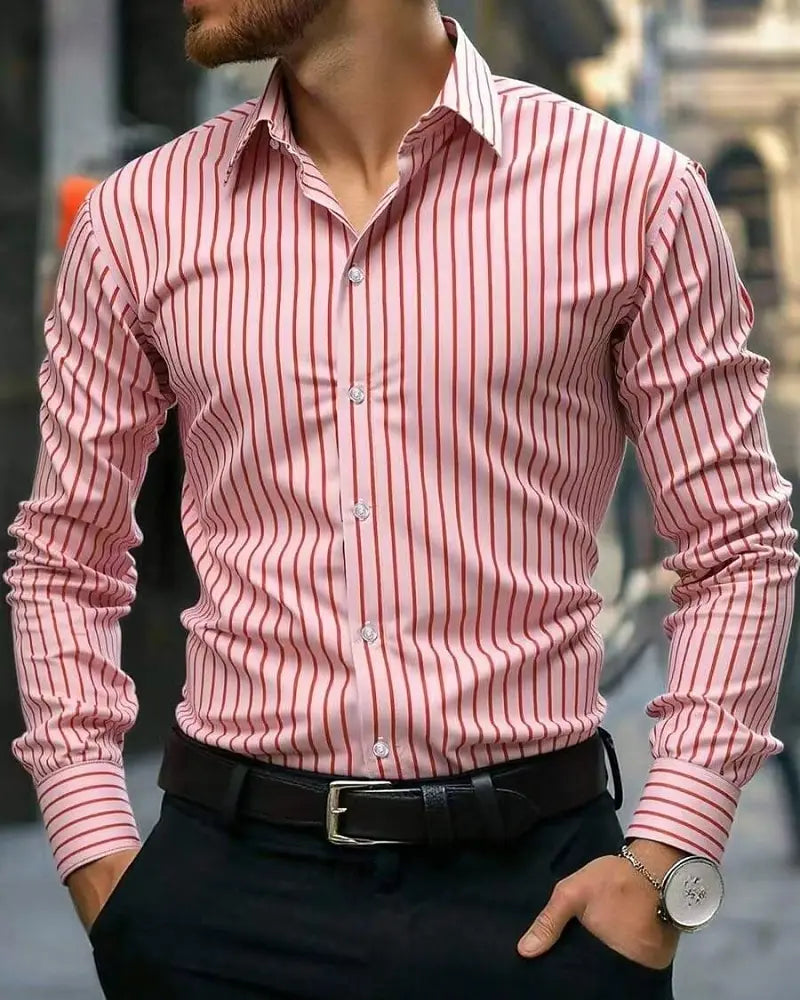 Men's Shirt Casual Shirt Button Up Shirt Long Sleeve Vertical Stripes Lapel Daily Clothing Apparel Fashion Casual Comfortable