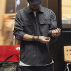 Retro American Workwear Long Sleeve Men's Denim Shirt Jacket Autumn Loose Hunting Style Casual Fashion Outerwear Coat