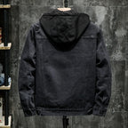 Spring 2023 Men's Loose Fit Thickened Fleece Lined Detachable Hooded Denim Jacket Youth Fashion Winter Outerwear Casual Jeans...