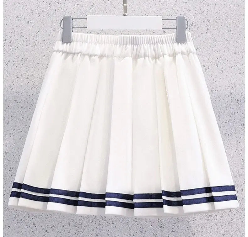 Girls Summer Casual Striped Sailor Collar Short Sleeve Suits 4 6 8 10 12 14 Years Girls JK Style Fashion Tops+Skirts 2pcs Sets