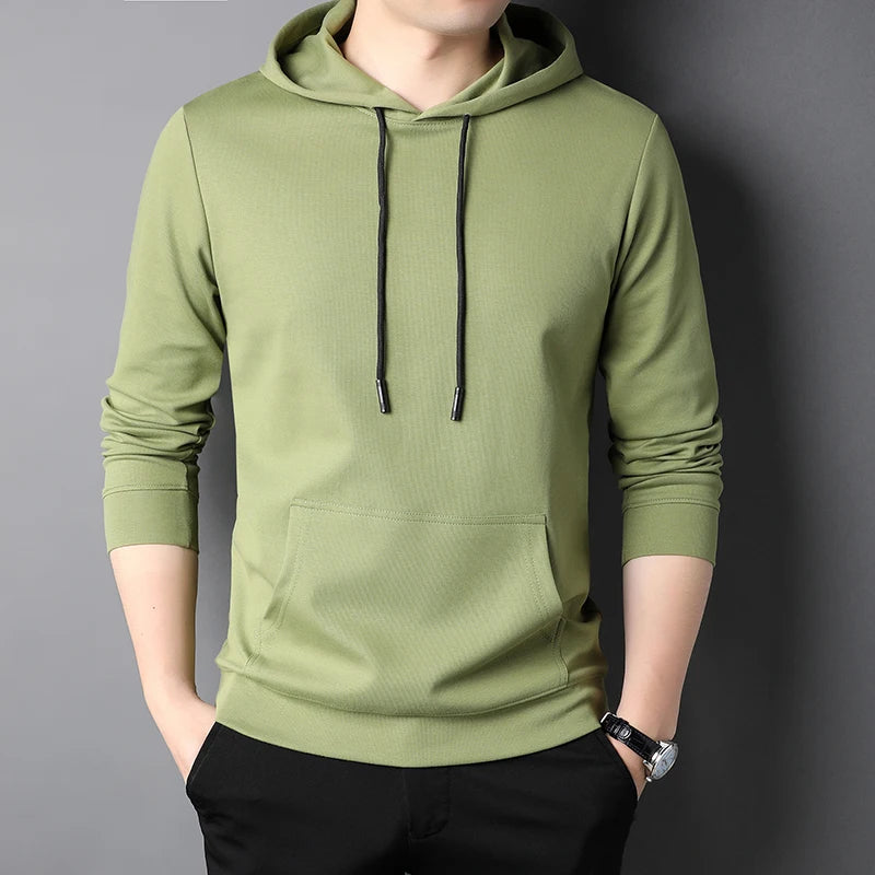 Spring Autumn Thin Pure Cotton Hoodie Men's Slim Fit Korean Sle Trendy  Color Long Sve T-irt Casual Comfortable